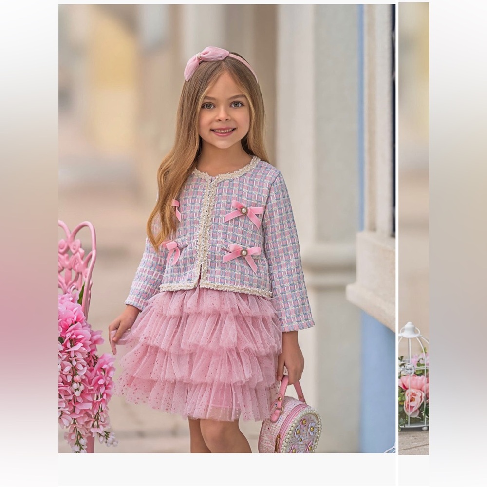 Girls Pink Ruffle Dress with Bow Details